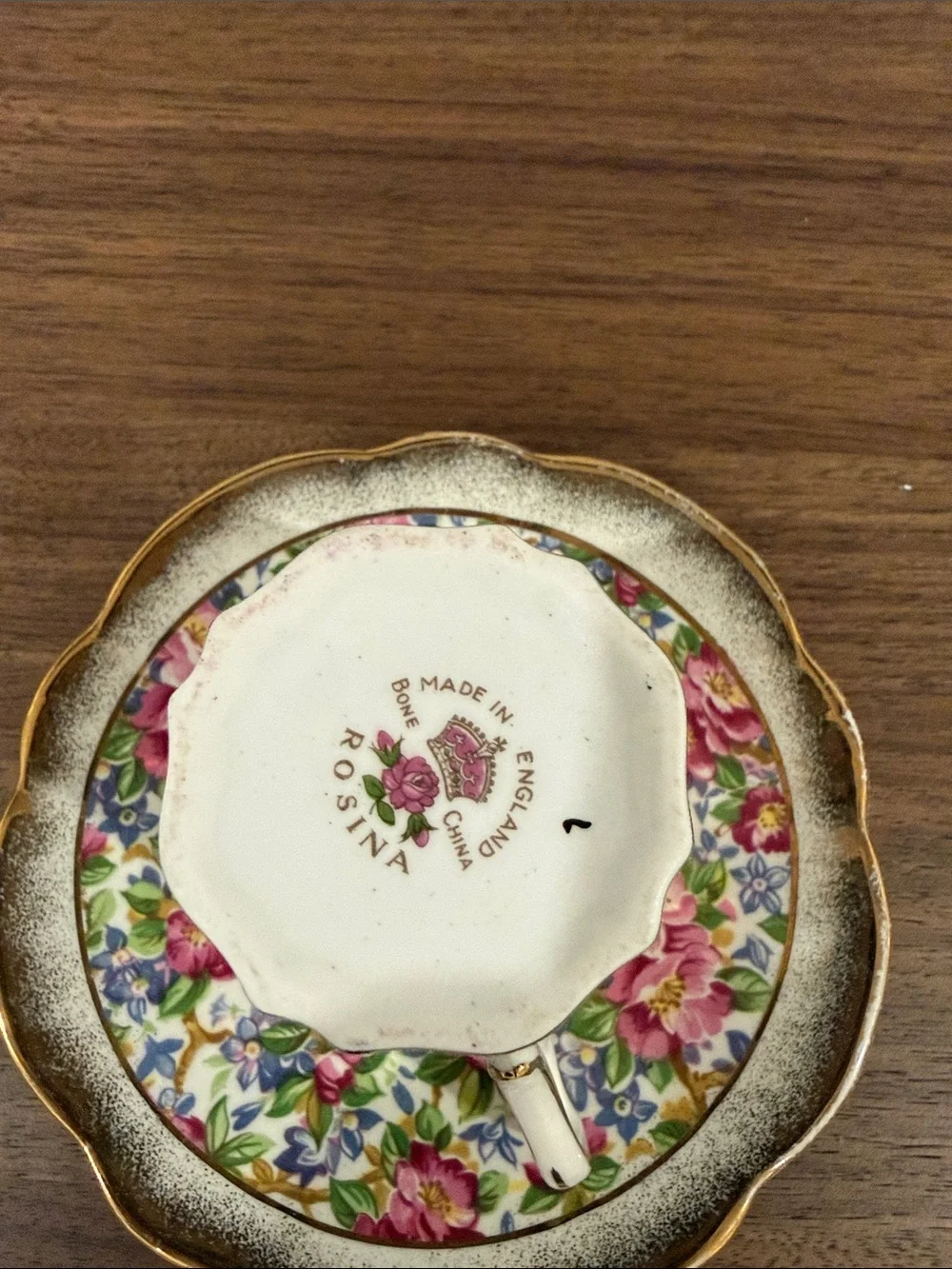 Floral Gold Rim Teacup & Saucer Set